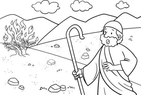 Moses & The Burning Bush Coloring Page